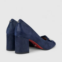Bulbul Ladies Leather Dress Court With Block Heel Navy LAR26-6
