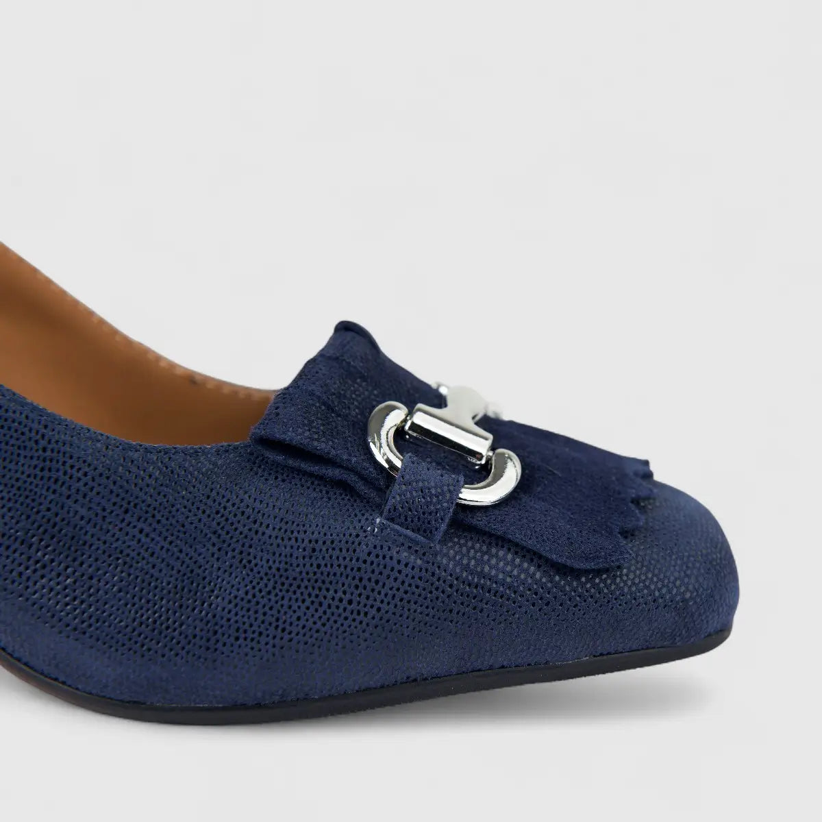 Bulbul Ladies Leather Dress Court With Block Heel Navy LAR26-6