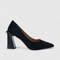 Bulbul Ladies Leather Dress Court With Block Heel Black LAR26-10