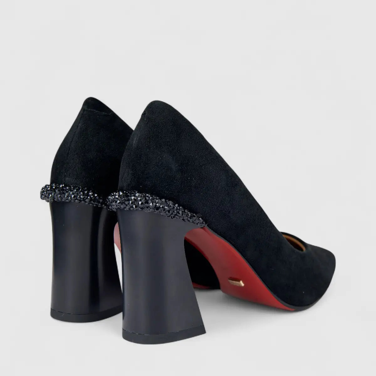 Bulbul Ladies Leather Dress Court With Block Heel Black LAR26-10