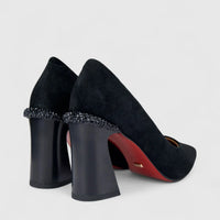 Bulbul Ladies Leather Dress Court With Block Heel Black LAR26-10