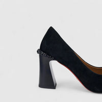Bulbul Ladies Leather Dress Court With Block Heel Black LAR26-10