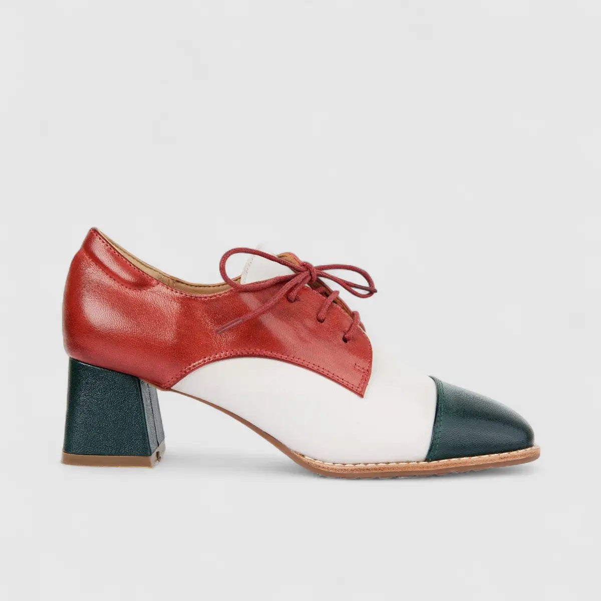 Bulbul Ladies Leather Lace Up Block Heel Shoe Multi LSF-04