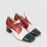 Bulbul Ladies Leather Lace Up Block Heel Shoe Multi LSF-04