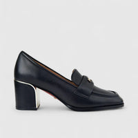Bulbul Ladies Leather Loafer With Block Heel Black LAR26-9