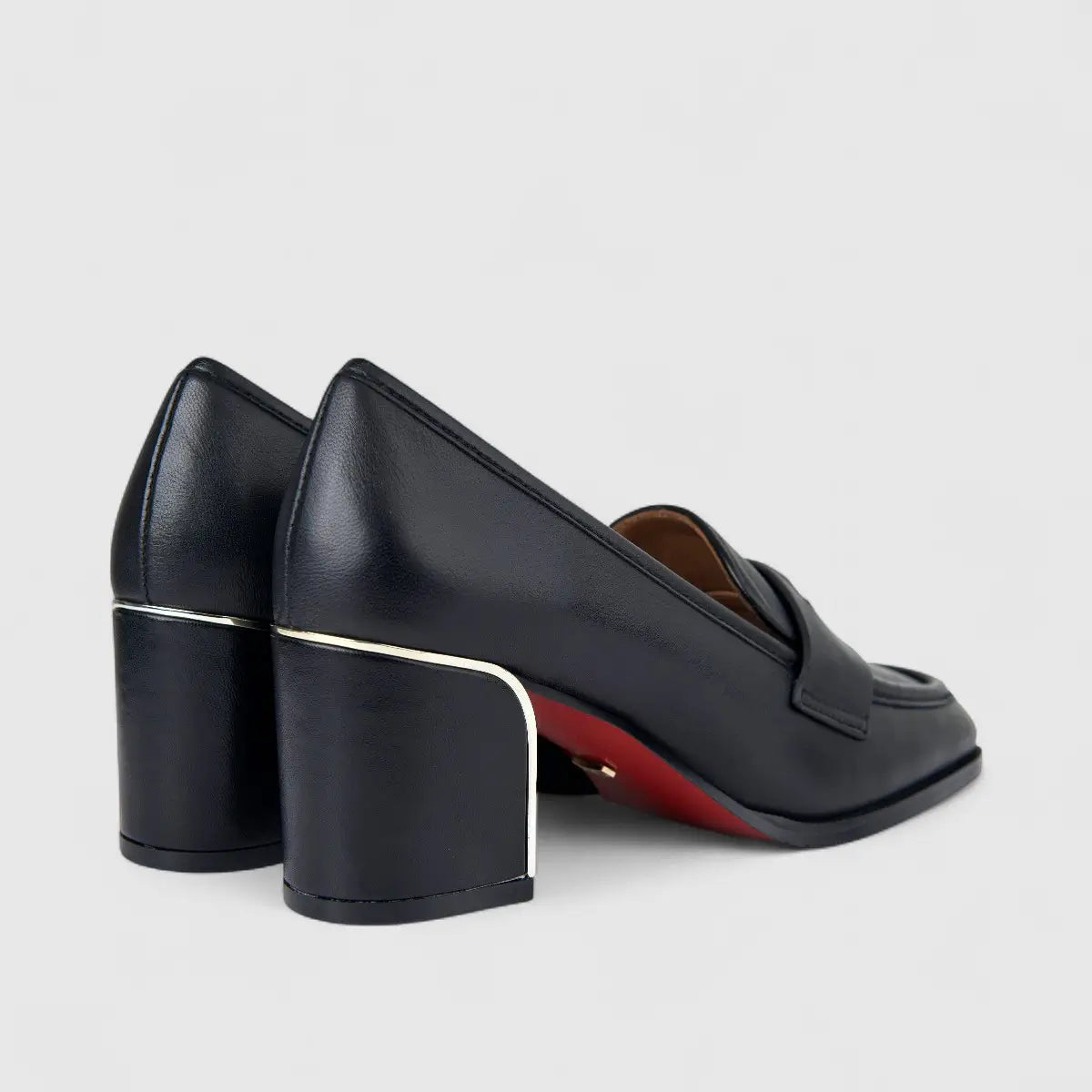 Bulbul Ladies Leather Loafer With Block Heel Black LAR26-9
