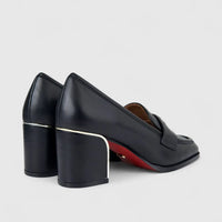 Bulbul Ladies Leather Loafer With Block Heel Black LAR26-9