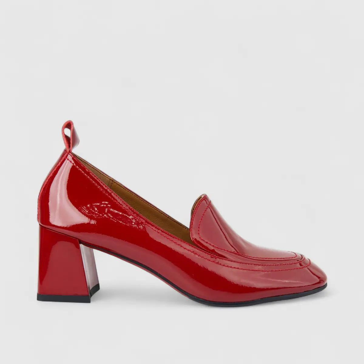 Bulbul Ladies Leather Loafer With Block Heel Red LAR26-8