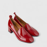 Bulbul Ladies Leather Loafer With Block Heel Red LAR26-8