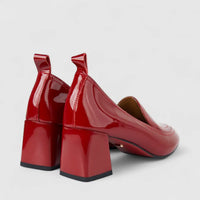 Bulbul Ladies Leather Loafer With Block Heel Red LAR26-8