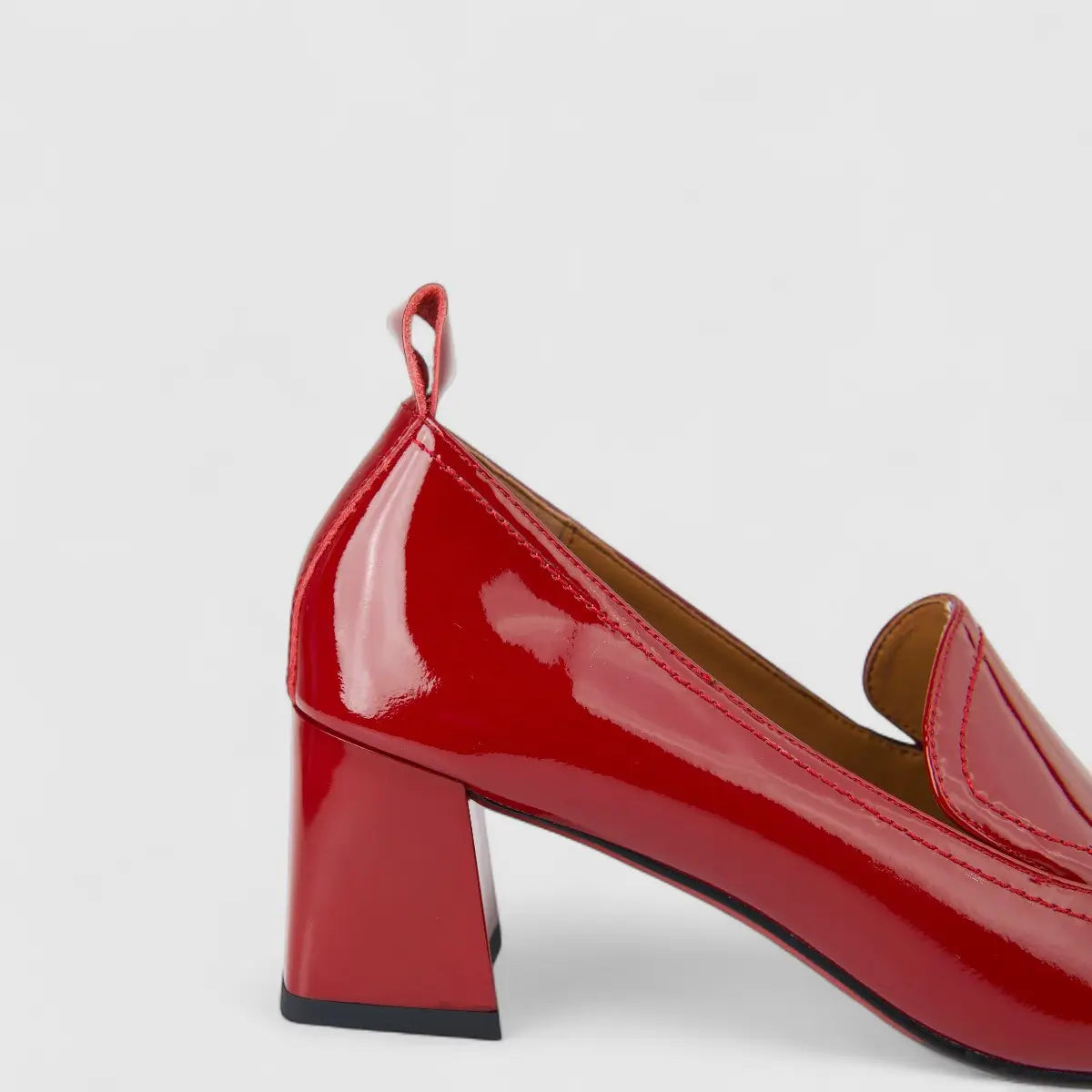 Bulbul Ladies Leather Loafer With Block Heel Red LAR26-8