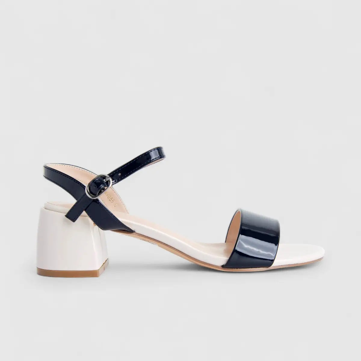 Bulbul Ladies Low Block Heel Casual Sandal Off White Navy HAR055