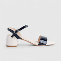 Bulbul Ladies Low Block Heel Casual Sandal Off White Navy HAR055
