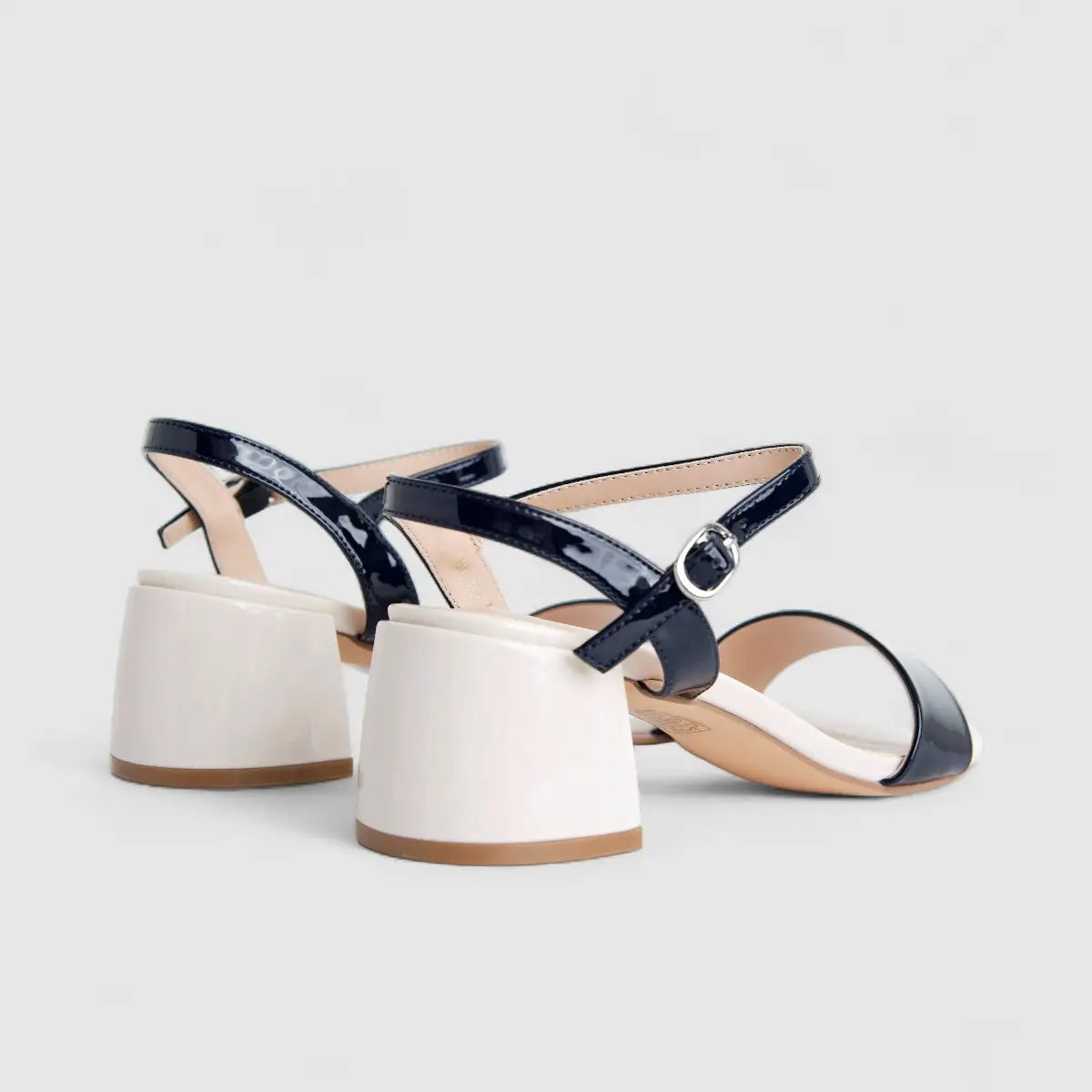 Bulbul Ladies Low Block Heel Casual Sandal Off White Navy HAR055