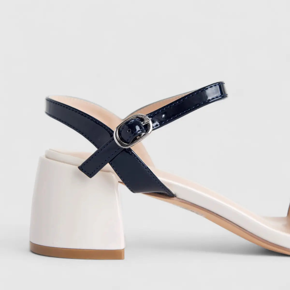 Bulbul Ladies Low Block Heel Casual Sandal Off White Navy HAR055