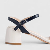 Bulbul Ladies Low Block Heel Casual Sandal Off White Navy HAR055