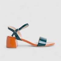 Bulbul Ladies Low Block Heel Casual Sandal Orange Blue HAR055