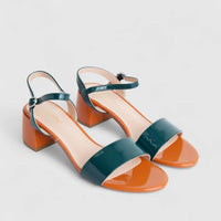 Bulbul Ladies Low Block Heel Casual Sandal Orange Blue HAR055