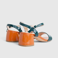 Bulbul Ladies Low Block Heel Casual Sandal Orange Blue HAR055