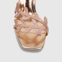 Rose gold Bulbul Ladies' evening heel sandal with sparkling spiral rhinestone straps and a square toe, captured in a