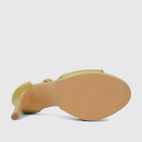 Bulbul Ladies Stiletto Heel Sandal in yellow, showcasing the platform sole and stiletto heel from a low-angle perspective.