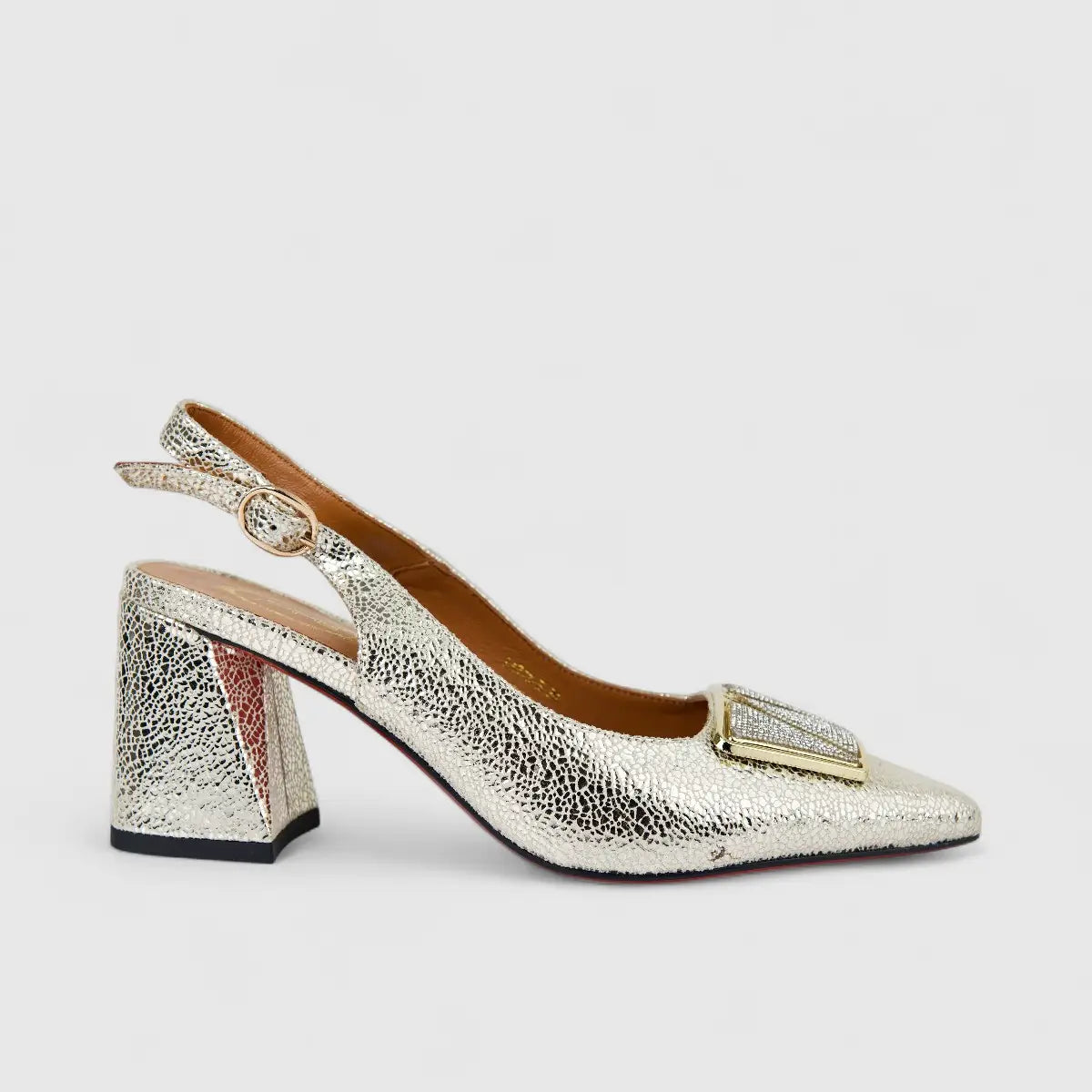 Bulbul Ladies Leather Slingback Block Heel Court Gold LAR26-5