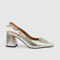 Bulbul Ladies Leather Slingback Block Heel Court Gold LAR26-5