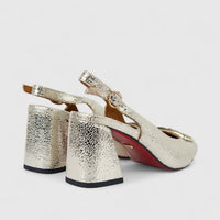 Bulbul Ladies Leather Slingback Block Heel Court Gold LAR26-5