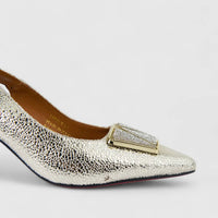 Bulbul Ladies Leather Slingback Block Heel Court Gold LAR26-5