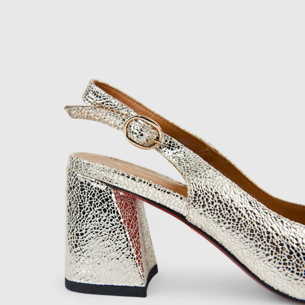 Bulbul Ladies Leather Slingback Block Heel Court Gold LAR26-5