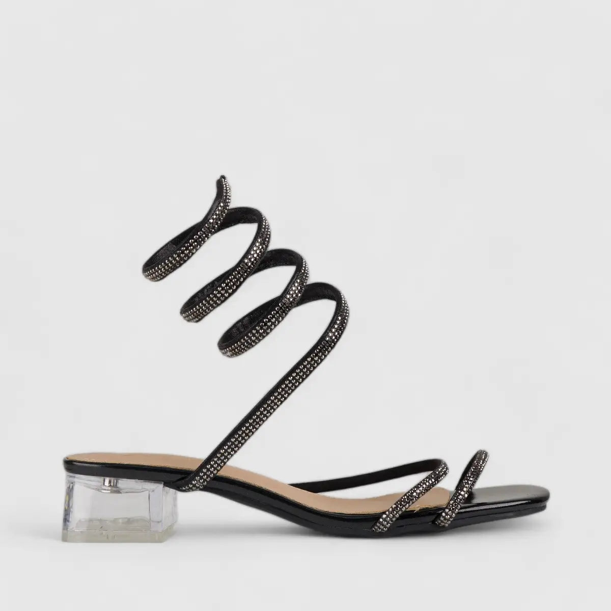 Bulbul Perspex Heel Bling Sandal Pewter LU003 Heels | familyshoecentre