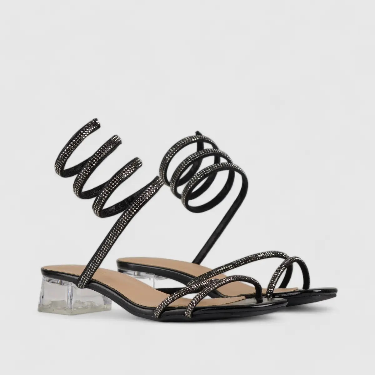 Bulbul Perspex Heel Bling Sandal Pewter LU003 Heels | familyshoecentre