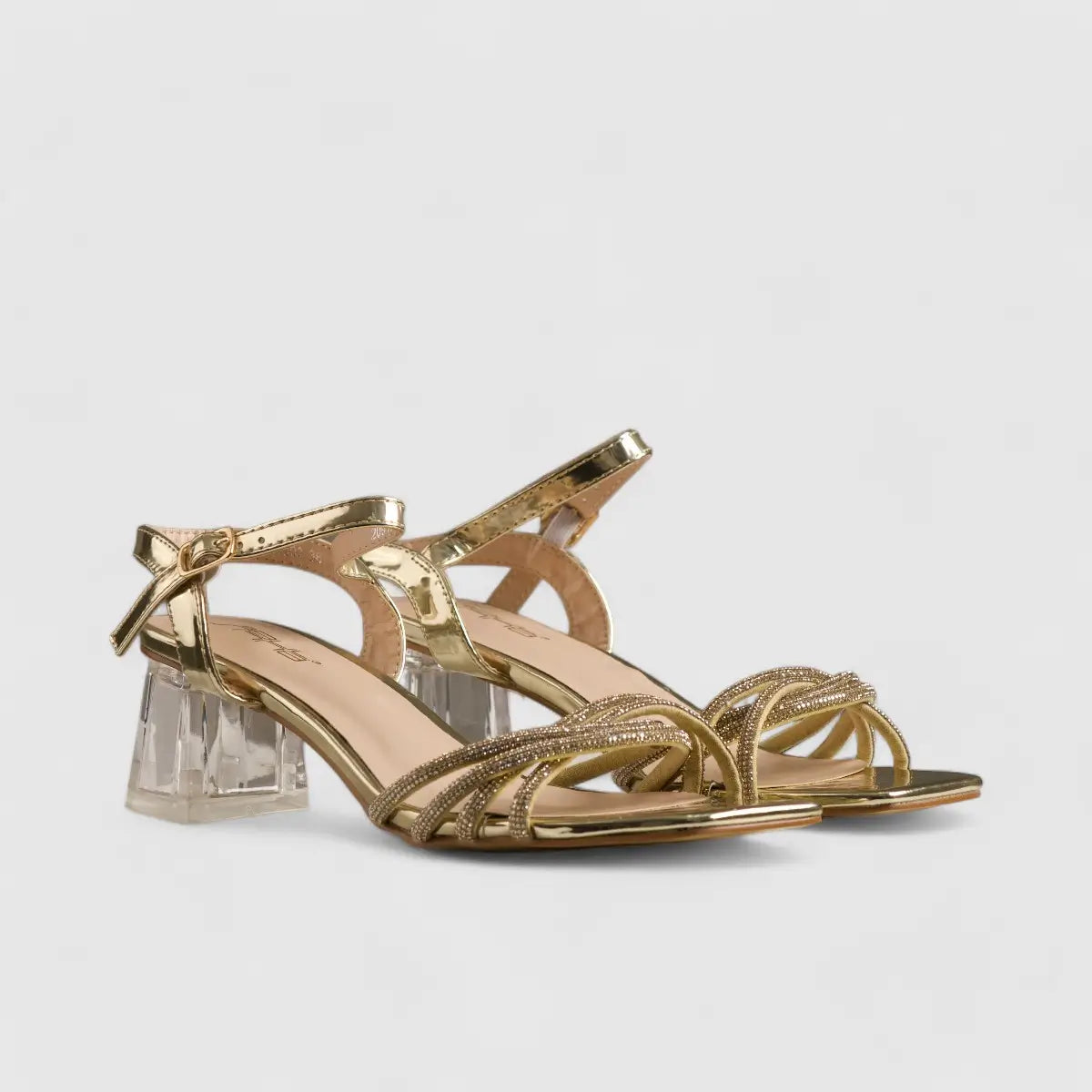 Bulbul Perspex Heel Evening Sandal Gold HAR003 Heels | familyshoecentre