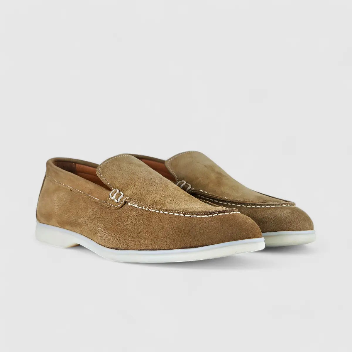 Bulletti Leather Nubuck Slip On Loro Beige Loafers | familyshoecentre