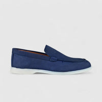 Bulletti Leather Nubuck Slip On Loro Navy Loafers | familyshoecentre