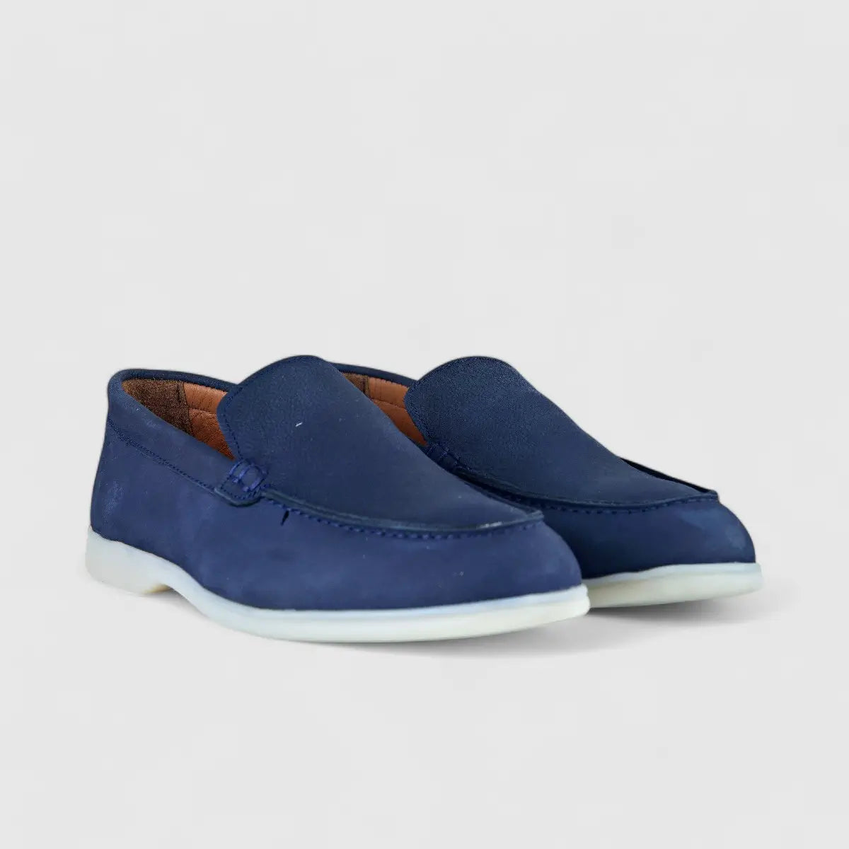Bulletti Leather Nubuck Slip On Loro Navy Loafers | familyshoecentre