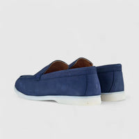 Bulletti Leather Nubuck Slip On Loro Navy Loafers | familyshoecentre