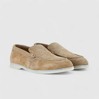 Bulletti Leather Nubuck Slip On Loro Beige Suede Loafers | familyshoecentre