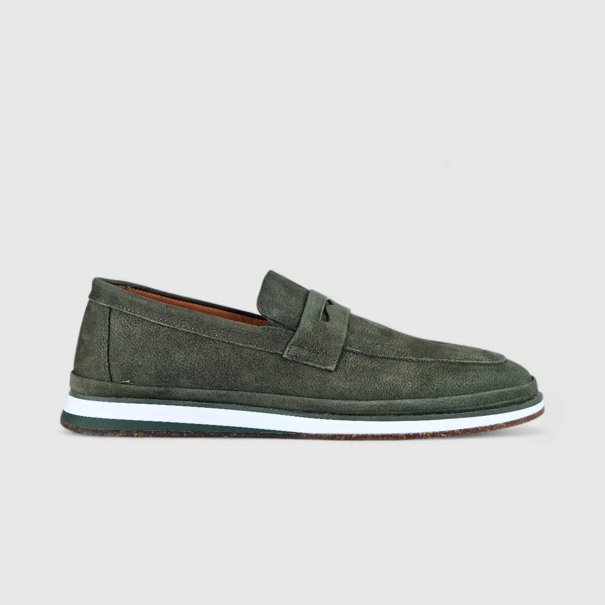 Bulletti Leather Nubuck Slip On M7269 Olive Loafers | familyshoecentre