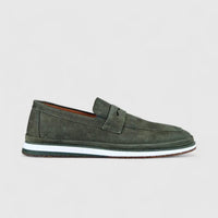 Bulletti Leather Nubuck Slip On M7269 Olive Loafers | familyshoecentre