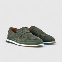 Bulletti Leather Nubuck Slip On M7269 Olive Loafers | familyshoecentre