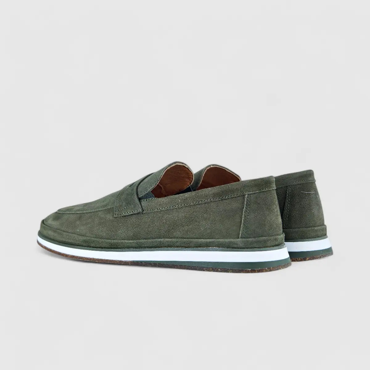 Bulletti Leather Nubuck Slip On M7269 Olive Loafers | familyshoecentre