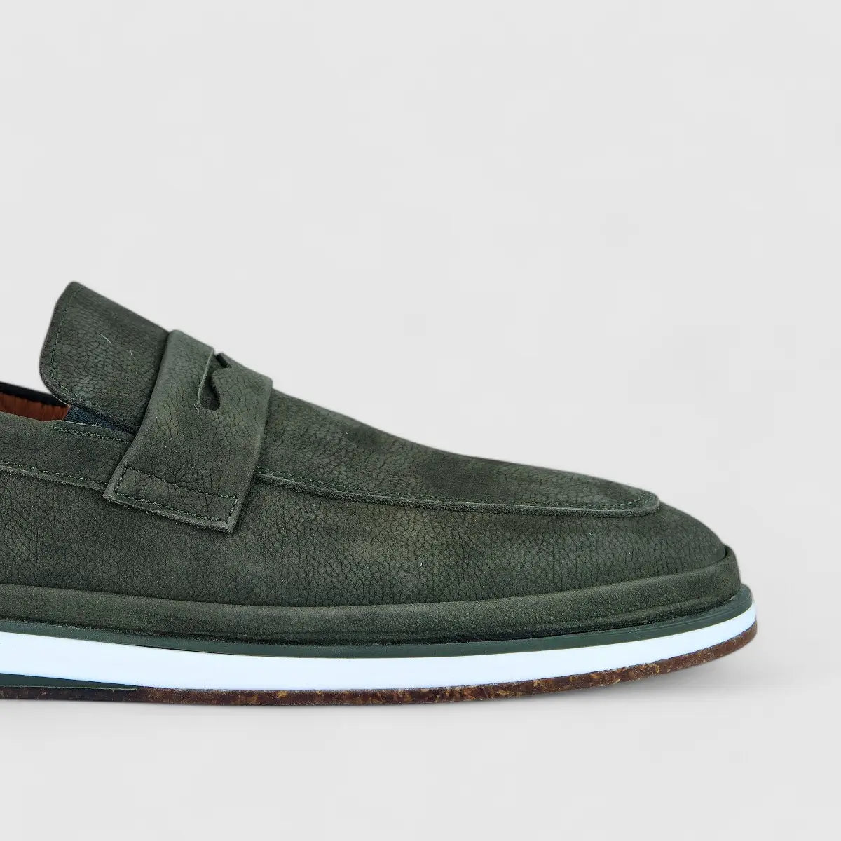 Bulletti Leather Nubuck Slip On M7269 Olive Loafers | familyshoecentre