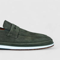 Bulletti Leather Nubuck Slip On M7269 Olive Loafers | familyshoecentre