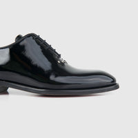 Bulletti Men's Leather Dress Lace Up 1-421 black patent shoe, side view showing glossy finish and laces