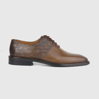 Bulletti Men's Leather Dress Lace Up 2-805 in walnut brown leather, side view with embossed pattern and laces.
