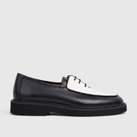 Bulletti Men's B7801M Odyssey lace-up shoe in black and white leather with a chunky sole, side view.