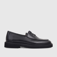 Bulletti Men's black leather chunky sole lace-up shoe, B7799M Odyssey Black Patent, shown from a side view.
