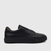 Bulletti Men's Black Leather Slip-on Sneaker HASM-006 with a textured upper and a thick platform sole, viewed from the side.