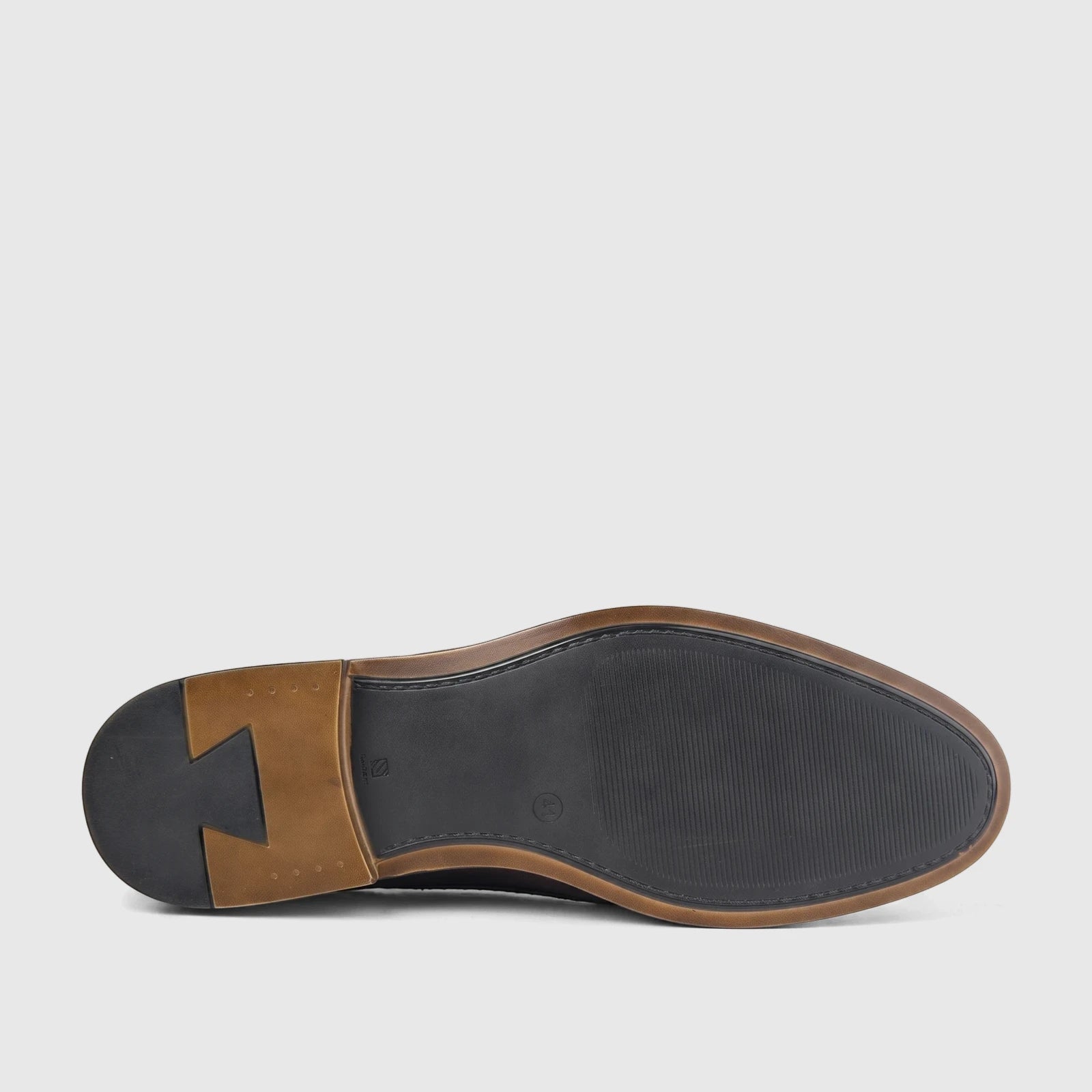 Bulletti Men's brown leather dress lace-up shoe, bottom view showing the black rubber sole and brown midsole details.